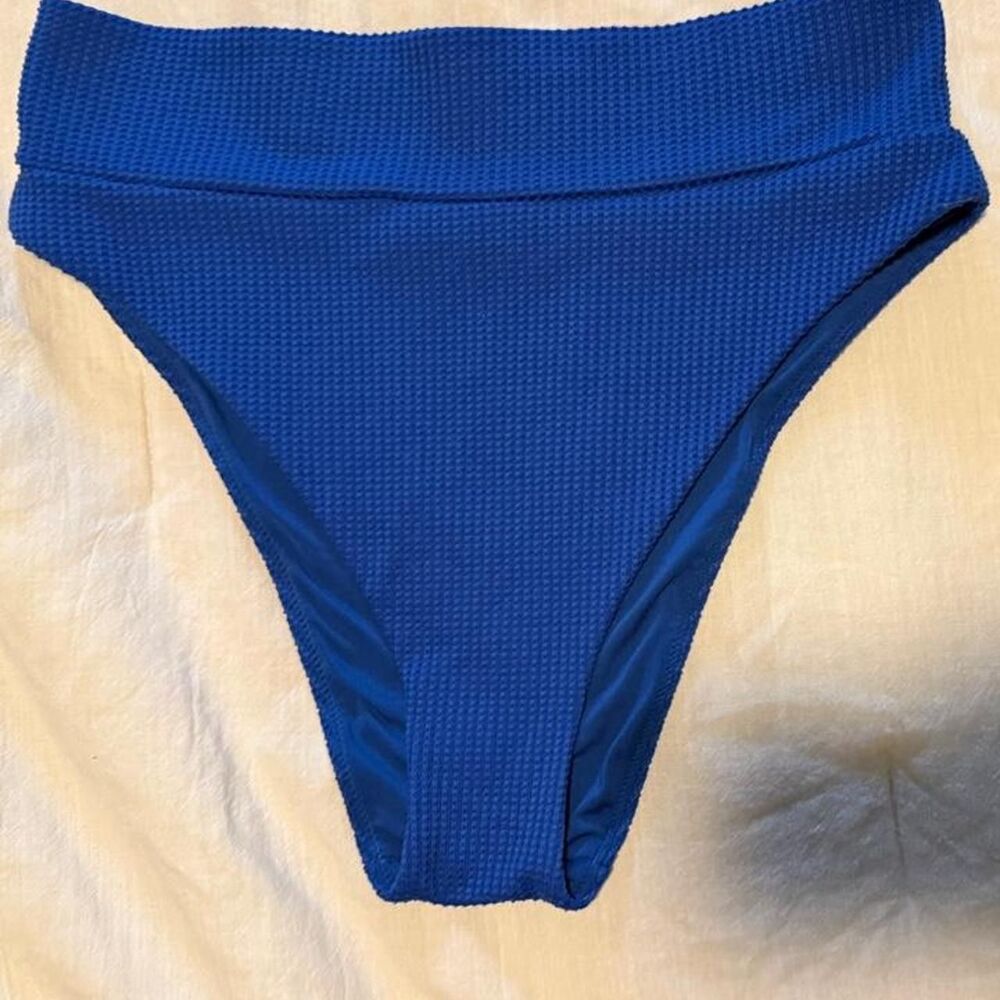 Aerie LG cheeky cut high waisted Blue ribbed swimsuit bottoms summer swim